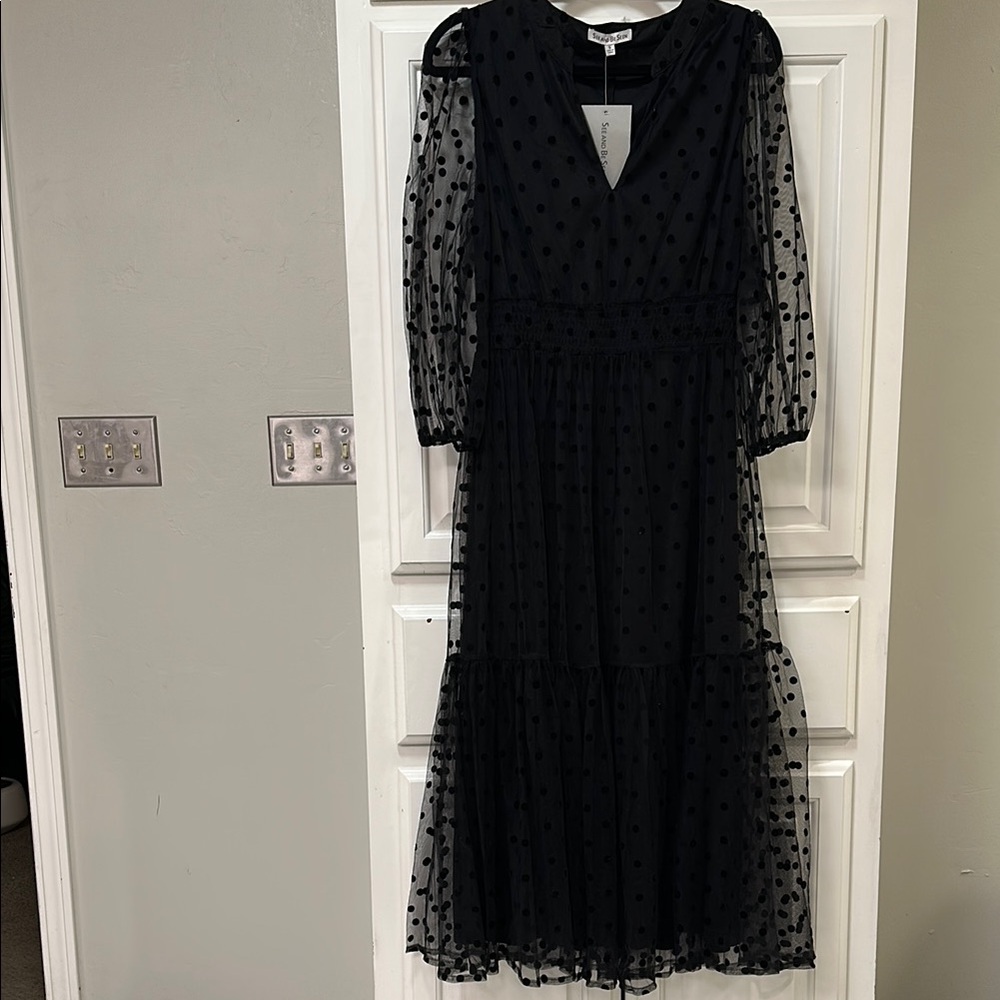NWT Black Velvet Polka Dot Tulle Cocktail Dress